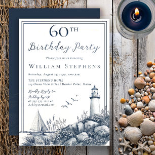 Elegant Coastal Lighthouse 60th Birthday Party Invitation