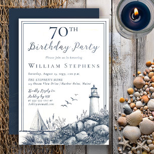 Elegant Coastal Lighthouse 70th Birthday Party Invitation
