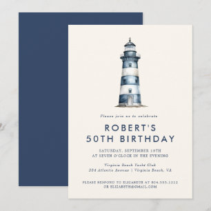 Elegant Coastal Lighthouse Adult Birthday Party  Invitation