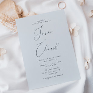 Elegant Coastal Mist Blue Script Wedding Invitation