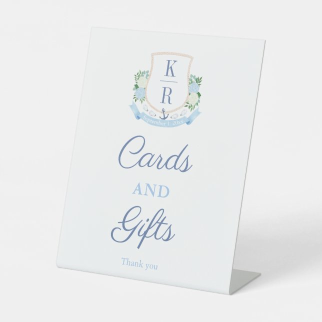 Elegant Coastal Monogram Cards And Gifts Pedestal Sign (Front)
