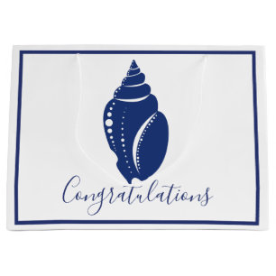 Elegant Coastal Navy Blue Seashell Congratulations Large Gift Bag