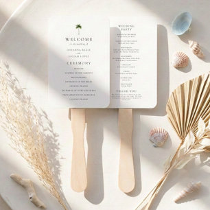 Elegant Coastal Palm Tree Wedding Program Hand Fan