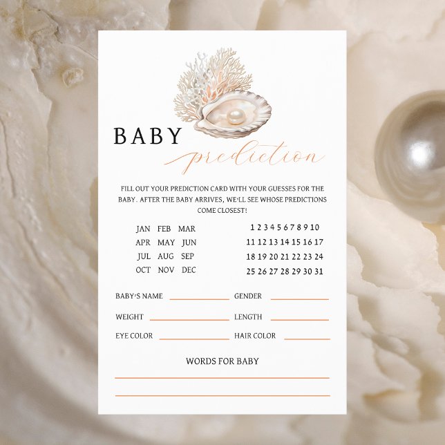 Elegant Coastal Pearl Baby Prediction Card (Creator Uploaded)