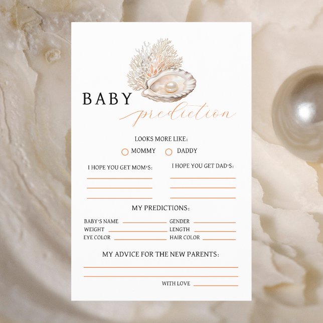 Elegant Coastal Pearl Baby Prediction Wishes Card (Creator Uploaded)
