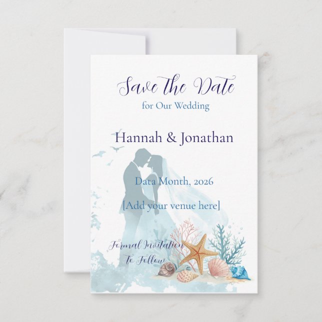 Elegant Coastal Romance Wedding  Save The Date (Front)