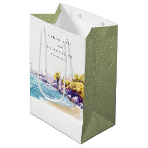 Elegant Coastal Sand Beach Rocky Seascape Wedding Medium Gift Bag
