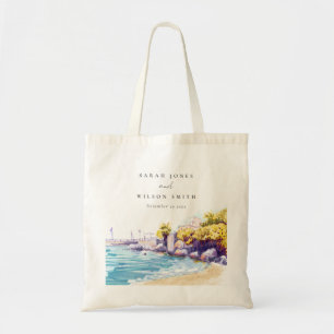 Elegant Coastal Sand Beach Rocky Seascape Wedding Tote Bag