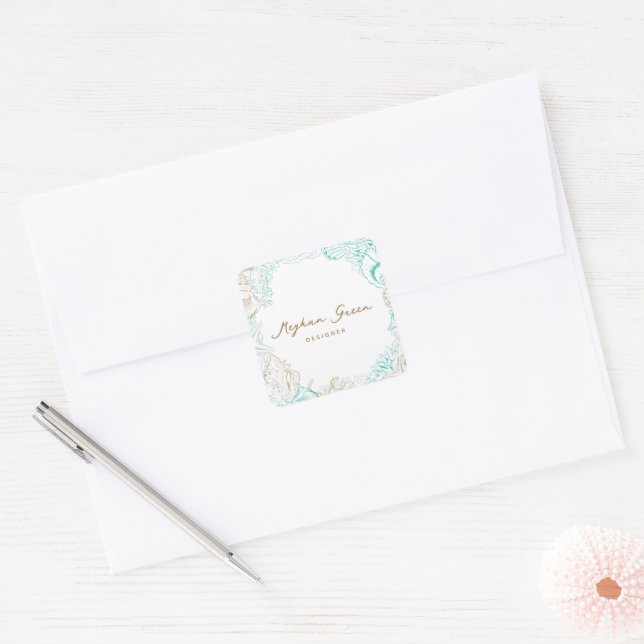 Elegant Coastal Seashell Luxurious Square Sticker (Envelope)