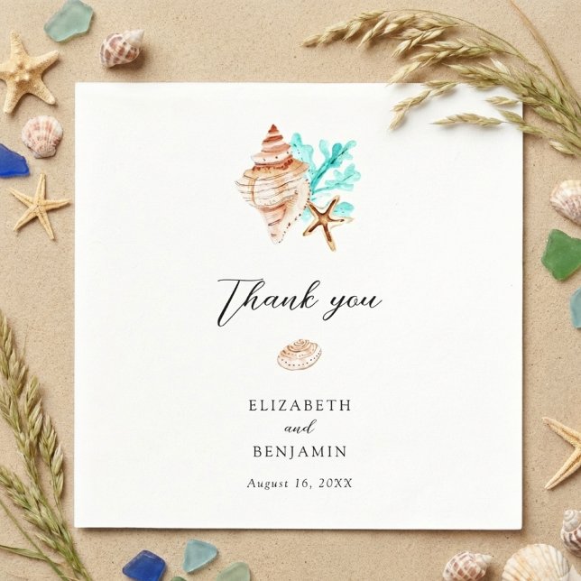 Elegant Coastal Seashell Minimal Beach Wedding Napkin (Creator Uploaded)