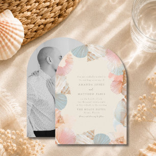 Elegant Coastal Seashell Photo Wedding Invitation