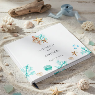 Elegant Coastal Seashell Watercolor Beach Wedding Guest Book