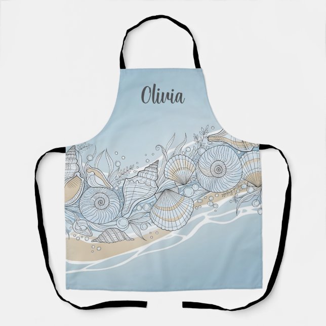 Elegant Coastal Seashells Apron (Front)