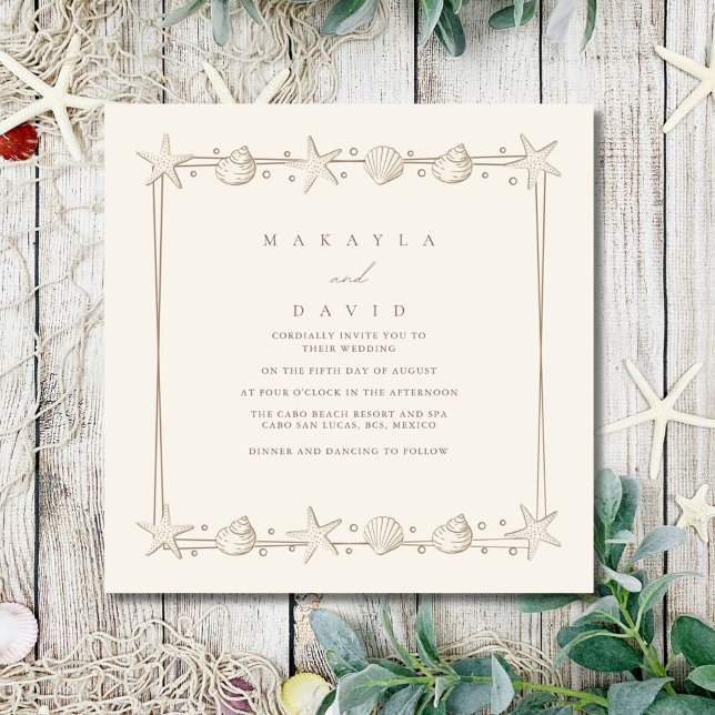 Elegant Coastal Seaside Seashell Beach Wedding  Invitation (Elegant Coastal Seaside Seashell Beach Wedding Invitation)