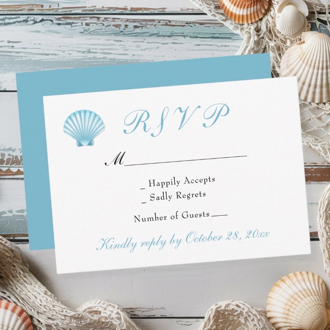 Elegant Coastal Shells Nautical Beach Wedding RSVP Card (Creator Uploaded)