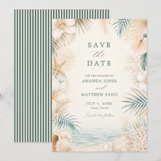 Elegant Coastal Stripe Beach Wedding Save The Date