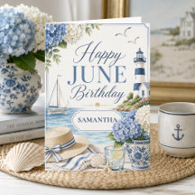 Elegant Coastal Summer Custom Name June Birthday