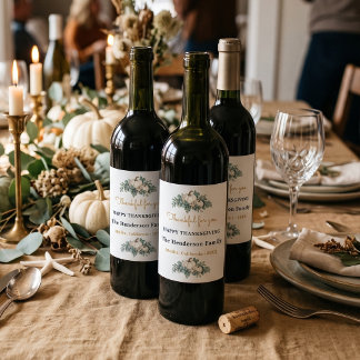 Elegant Coastal Thanksgiving Wine Label