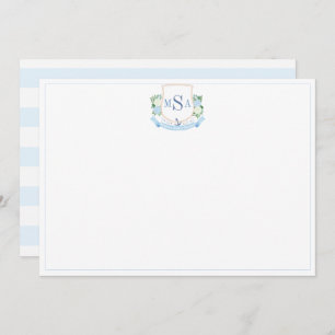 Elegant Coastal Three Letter Monogram Stationery Thank You Card