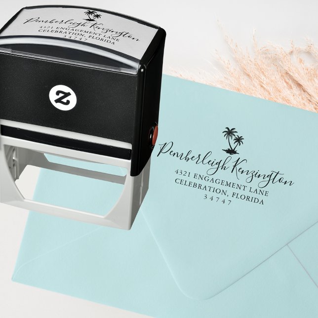 Elegant Coastal Tropical Palm Tree Home Address Self-inking Stamp (Creator Uploaded)