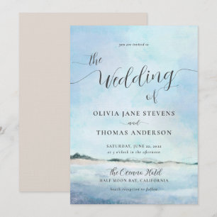 Elegant Coastal Watercolor Elopement Beach Wedding Invitation