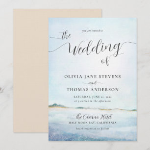 Elegant Coastal Watercolor Summer Beach Wedding Invitation