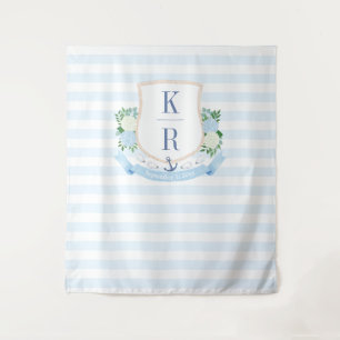 Elegant Coastal Wedding Crest Photo Backdrop Tapestry