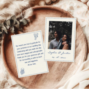 Elegant Coastal Wedding Thank You Card with Photo 