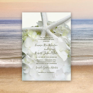 Elegant Coastal Wedding White Floral Starfish Invitation