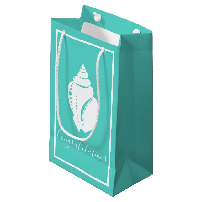 Elegant Coastal White Spiral Seashell Small Gift Bag (Front Angled)