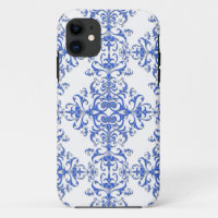 Elegant Cobalt Blue and White Floral Style Damask