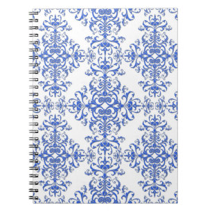 Elegant Cobalt Blue and White Floral Style Damask Notebook