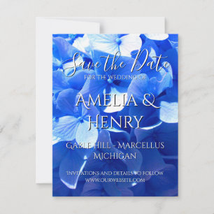 Elegant cobalt blue floral elegant blue hydrangea  save the date