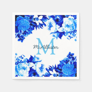 Elegant Cobalt Blue Flowers Personalised Napkin