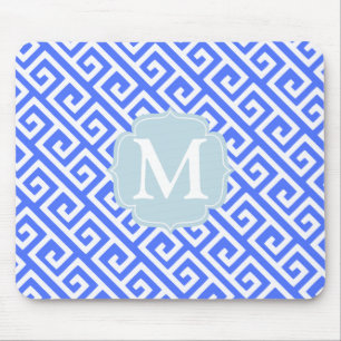 Elegant Cobalt Blue Greek Key Personalised Mouse Mat