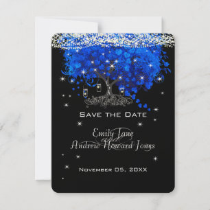 Elegant Cobalt Blue Heart Leaf Tree Save the Date Invitation