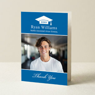 Elegant Cobalt Blue Personalised Graduation Photo Thank You Card