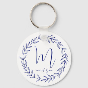 Elegant Cobalt Blue Personalised Monogram Keychain