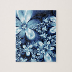 Elegant Cobalt Dark Blue Silky Flowers Jigsaw Puzzle
