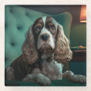 Elegant Cocker Spaniel Classic Portrait Design Glass Coaster