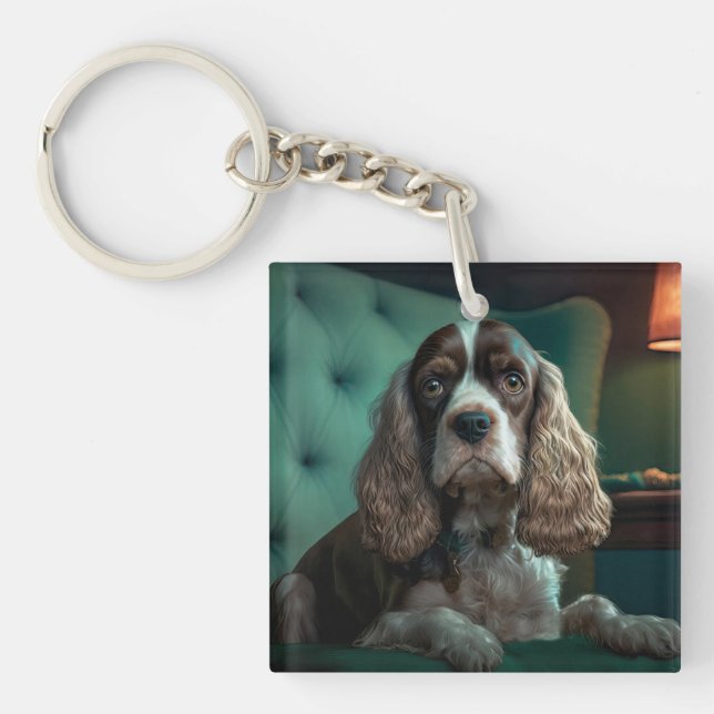 Elegant Cocker Spaniel Classic Portrait Design Key Ring (Front)
