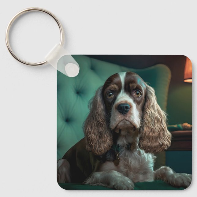 Elegant Cocker Spaniel Classic Portrait Design Key Ring (Front)