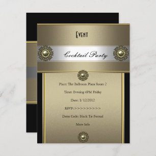 Elegant Cocktail Party Black Silver Bronze Invitation