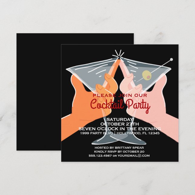Elegant Cocktail Party Martinis Invitation (Front/Back)
