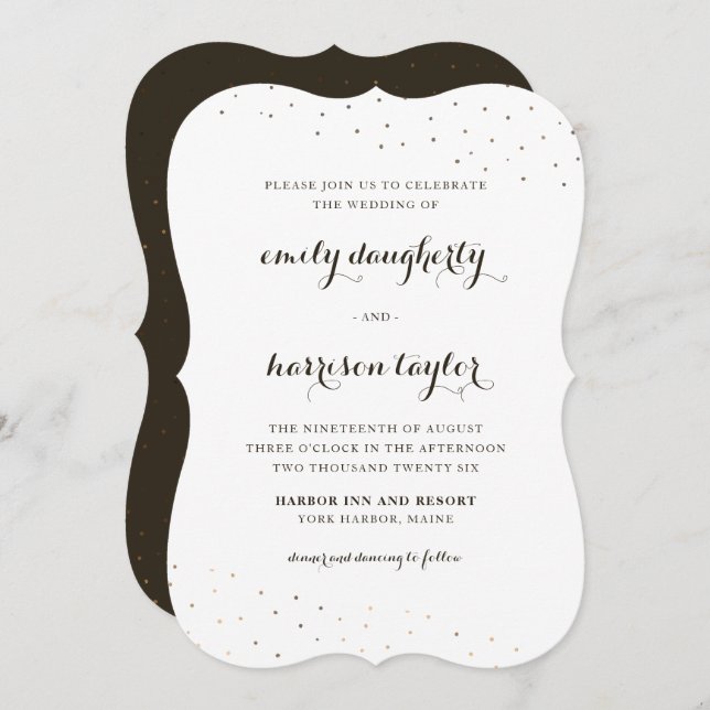 Elegant Cocoa and White with Delicate Dots Wedding Invitation (Front/Back)