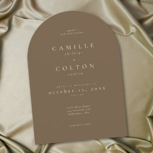 Elegant Cocoa Brown Minimalist Arch Wedding Invitation