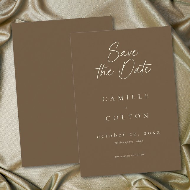 Elegant Cocoa Brown Minimalist Wedding Save The Date (Elegant Cocoa Brown Minimalist Wedding Save The Date)