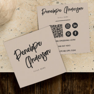 Elegant Cocoa Cream Minimalist QR Code Modern Boho Square Business Card