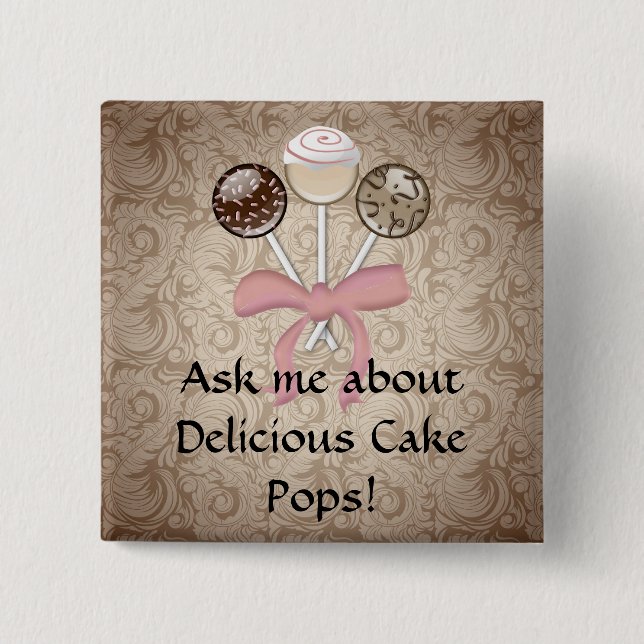 Elegant Cocoa Damask Cake Pop 15 Cm Square Badge (Front)