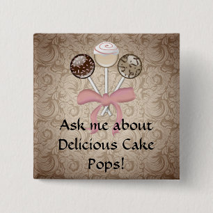 Elegant Cocoa Damask Cake Pop 15 Cm Square Badge